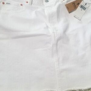 NWT Polo Ralph Lauren Bottom up Shaved Skirt Size 32 White Denim $168 Retail